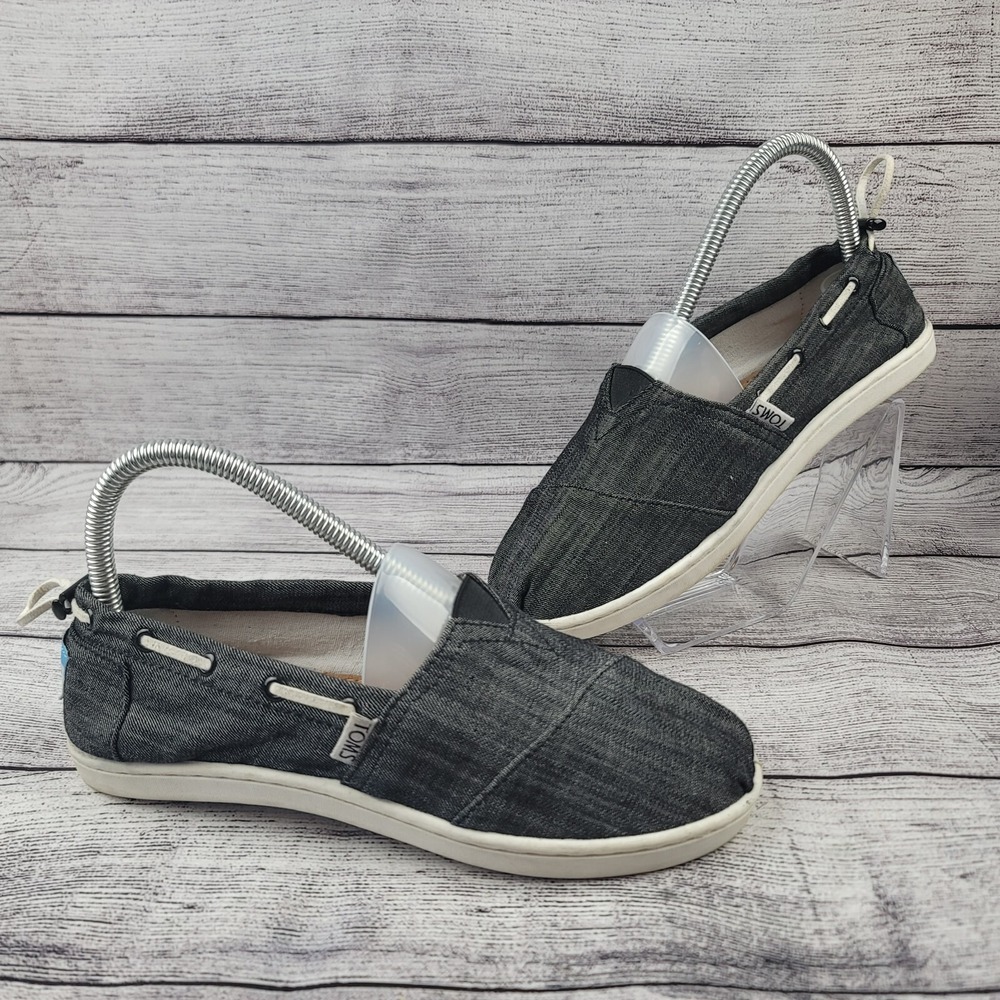 Toms Shoes Kids 3.5 Bimini Slip Ons Sneakers Black Fabric Flats